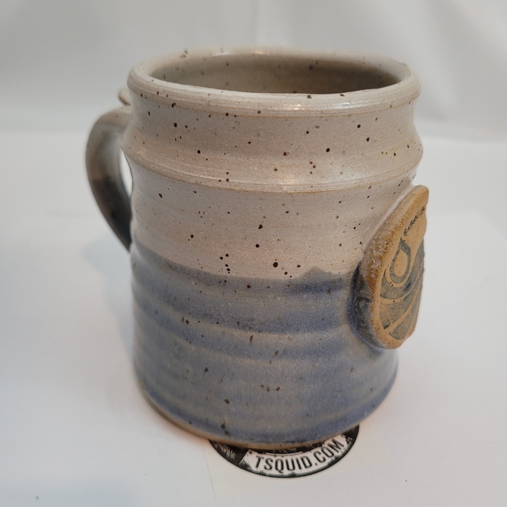 Dakota Stoneware Studio Pottery Mug Blue Cream Speckled Stoneware Thumb Rest Mug